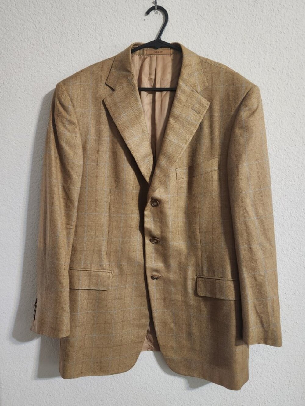 Ermenegildo Zegna Sports Coat Tan Windowpane Blazer Silk/Cashmere size 52C (42S)